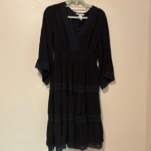 Cute Option - Black Lace Trim Midi Dress Size L